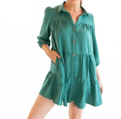 Davi & Dani Enchanted Button Front Romper In Evergreen In Green