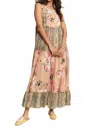 Davi & Dani Floral Boho Stripe Mixed Long Dress In Pink Beige In Multi