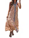 Davi & Dani Floral Border V Neck Maxi Dress -plus In Natural In Multi