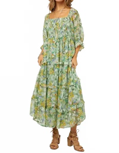 Davi & Dani Floral Chiffon Midi Dress In Light Green