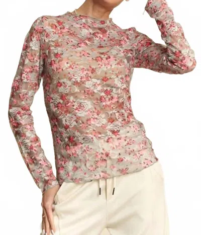 Davi & Dani Floral Print Mesh Long Sleeve Layering Top In Pink Floral In Multi