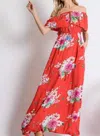 Davi & Dani Floral Print Off Shoulder Maxi Dress In Red In Red