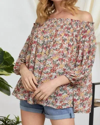 Davi & Dani Floral Smocked Off Shoulder Top In Floral Multi
