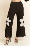 Davi & Dani Flower Patch Wide Leg Pants In Black In Brown
