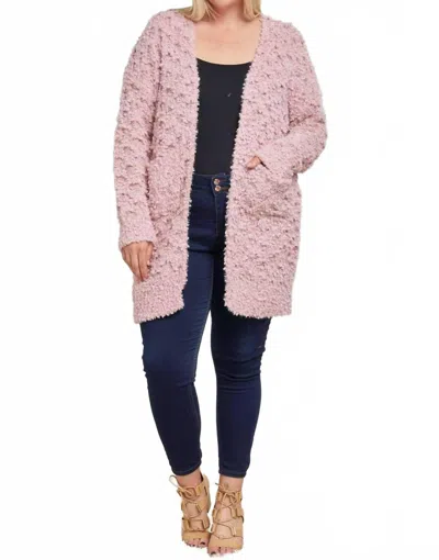 Davi & Dani Fringe Long Sleeve Knit Loose Fit Cardigan - Plus In Mauve In Pink