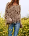Davi & Dani Fuzzy Embellished Sweater In Taupe In Grey