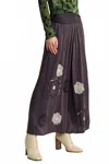 Davi & Dani Garment Washed Floral Patch Wide Pants In Charcoal In Black