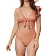 Davi & Dani Glitter Cut Off Ruffled Swimsuit In Apricot In Beige