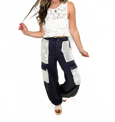 Davi & Dani Great Day Vibes High-rise Cotton Pants In Navy Blue