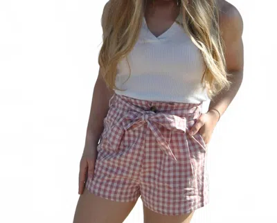 Davi & Dani High Waist Checkered Paperbag Shorts In Multi