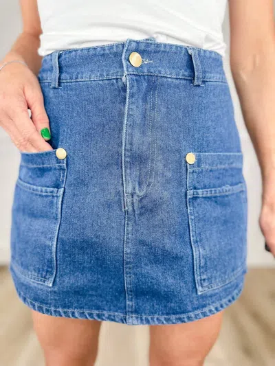 Davi & Dani High-rise Cotton Skort In Dark Wash Denim In Blue