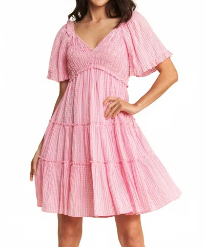 Davi & Dani Jacquard Checker Smocking Tiered Dress In Pink