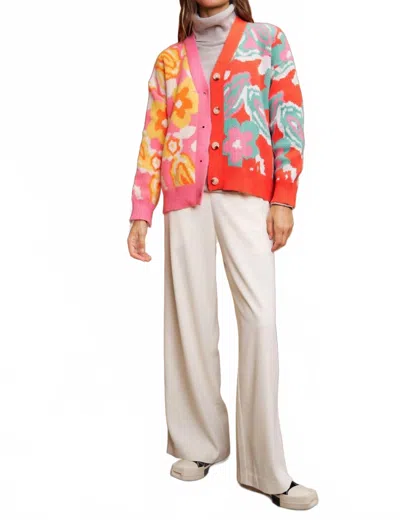 Davi & Dani Julieanne Retro Cardigan In Multicolor