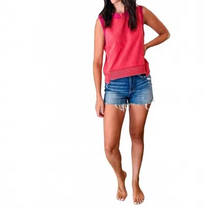 Davi & Dani Kari Mineral Washed Tank Top In Red In Pink