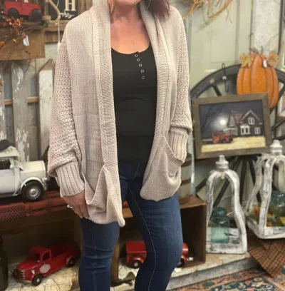 Davi & Dani Knitted Cardigan In Taupe In Grey