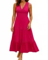 Davi & Dani Lace Trip Ruffle V-neck Maxi Dress In Hot Pink In Pink