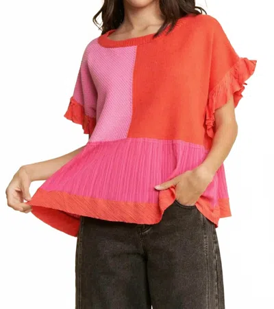 Davi & Dani Lena Patchwork Top In Red In Pink