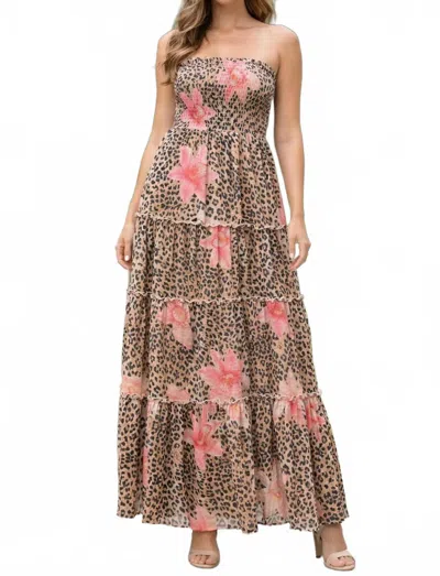 Davi & Dani Leopard Lily Smocked Maxi Dress In Multi