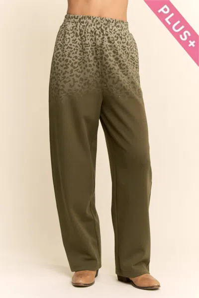 Davi & Dani Leopard Ombre Knit Wide-leg Pants In Brown Olive In Green