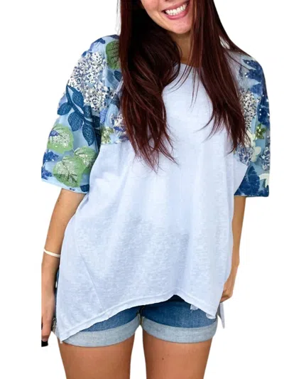 Davi & Dani Let Them Adore You Cotton Blend Short Sleeve Top In Blue
