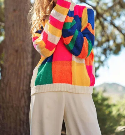 Davi & Dani Light Weight Checkerboard Pullover Sweater - Plus In Neon Multi