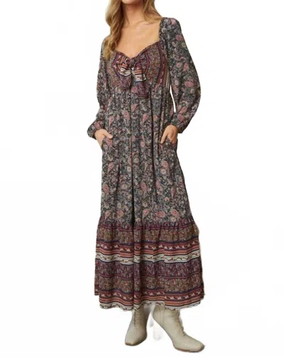 Davi & Dani Long Sleeve Floral Print Maxi Dress In Paisley And Ditsy Floral In Multi