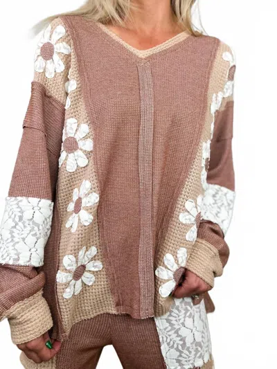 Davi & Dani Make Them Notice Knit Long Sleeve Top In Mocha Brown In Multi