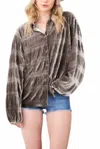 Davi & Dani Malia Loose Button Up Top In Mushroom In Grey