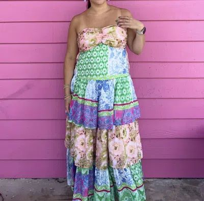 Davi & Dani Malta Maxi Dress In Green Multi