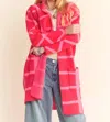 Davi & Dani Marita Bold Checker Cardi Coat In Pink/red