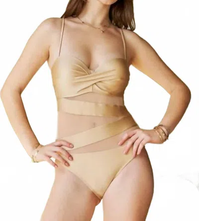 Davi & Dani Mesh Cut-off One Piece Swimsuit In Beige In Neutral
