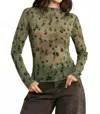 Davi & Dani Mesh Long Sleeve Layering Top In Army Olive