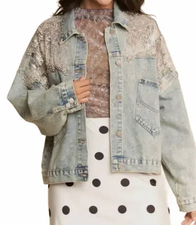 Davi & Dani Mesh Stiching Button Down Jacket In Denim In Blue