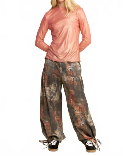Davi & Dani Metallic Mesh Long Sleeve Layering Top In Coral Shimmer In Brown