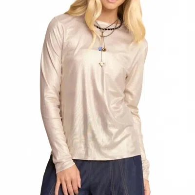 Davi & Dani Metallic Mesh Long Sleeve Layering Top In Cream Shimmer In Neutral