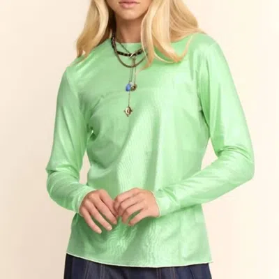 Davi & Dani Metallic Mesh Long Sleeve Layering Top In Mint Shimmer In Green