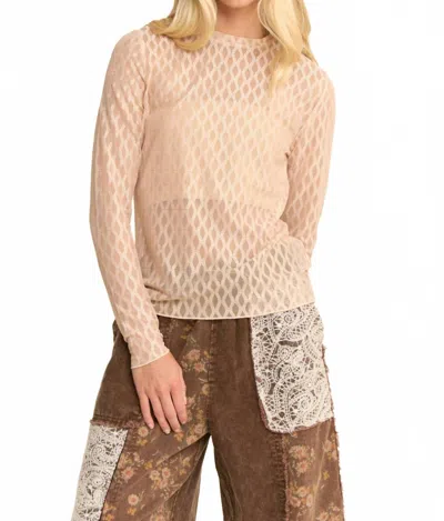 Davi & Dani Metallic Mesh Long Sleeve Top In Cream In Multi