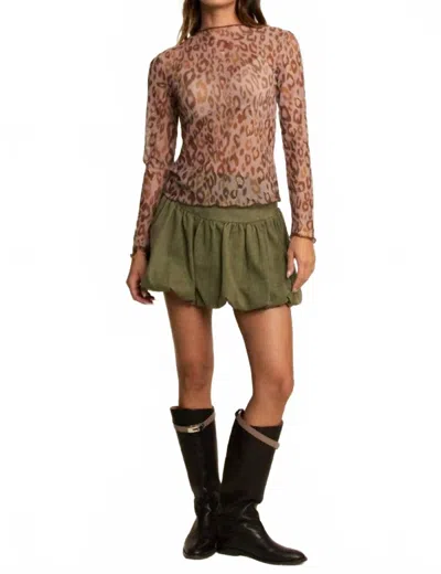 Davi & Dani Metallic Sheer Mesh Top In Taupe Leopard In Multi