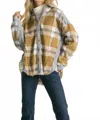 Davi & Dani Mixed Plaid Button Front Jacket In Multi In Brown