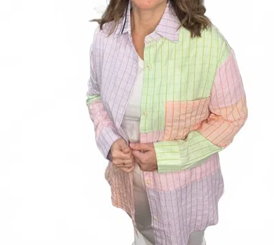 Davi & Dani Multi Color Plaid Color Block Button Front Shirt In Lavender Sage