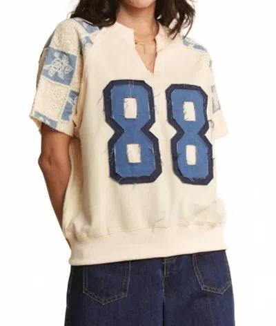 Davi & Dani Number One Fan Top In Cream Denim Blue In Neutral