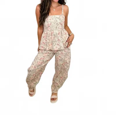 Davi & Dani Obsessed With It High-rise Cotton Barrel Leg Floral Pants In Cream In Neutral