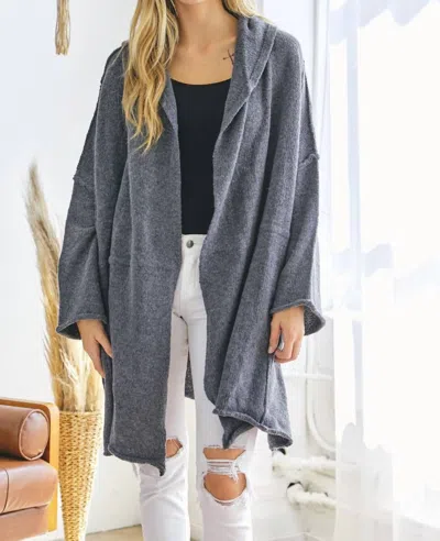 Davi & Dani Oversized Open Cardigan With Hood In Charcoal In Pink