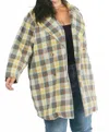 Davi & Dani Oversized Plaid Coat In Yellow Plaid In Green
