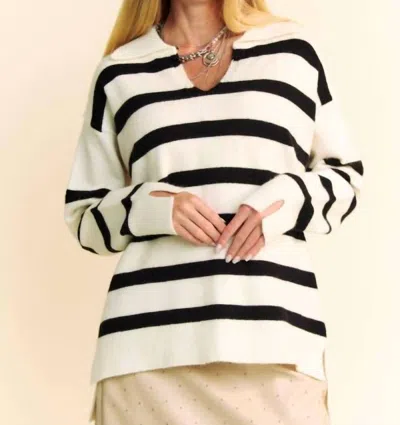 Davi & Dani Ozana Stripe Sweater In White