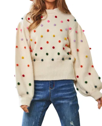 Davi & Dani Party Isn't Over Pom Sweater In Cream In White