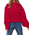Davi & Dani Party Isn't Over Pom Sweater In Red In Red