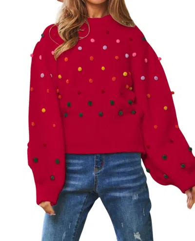 Davi & Dani Party Isn't Over Pom Sweater In Red