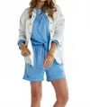 Davi & Dani Patchwork Button Up Jacket In White In Blue