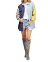 Davi & Dani Patrice Colorblock Oversized Shirt In Blue Multi In Multi